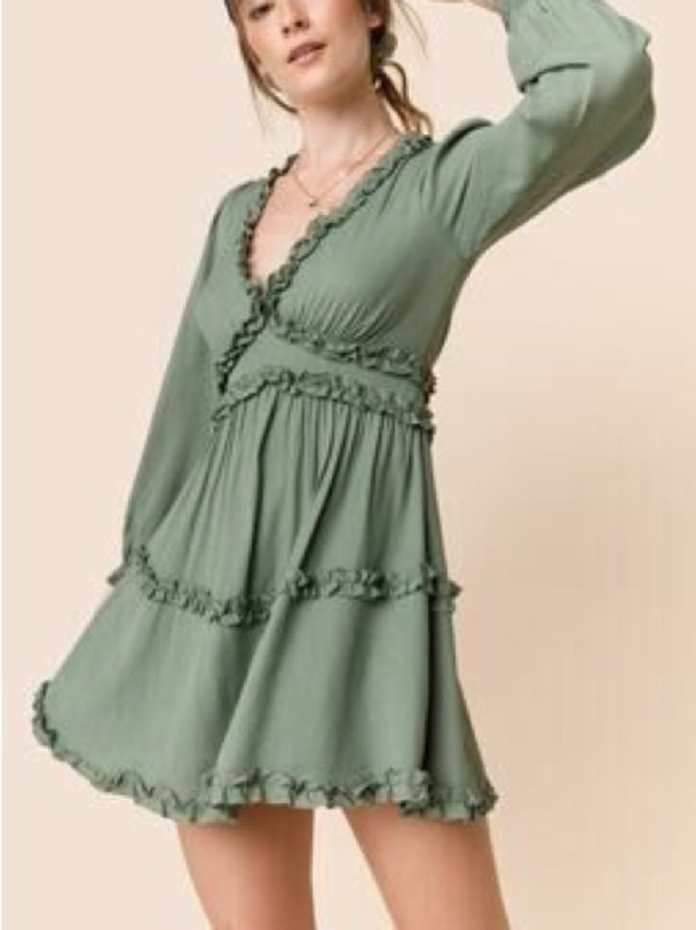 Francesca's Collections mi Ami Sage Green Ruffle Tiered Long Sleeve mini Dress